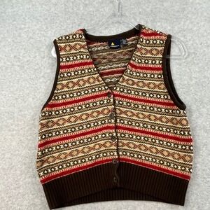 Vintage 90s Lizsport Red‎ Brown Patterned Festive Knit Vest Red Cottage Granola